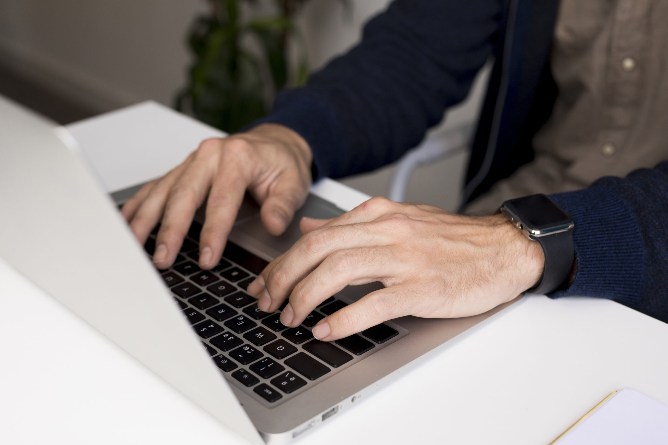 Close up individual working laptop